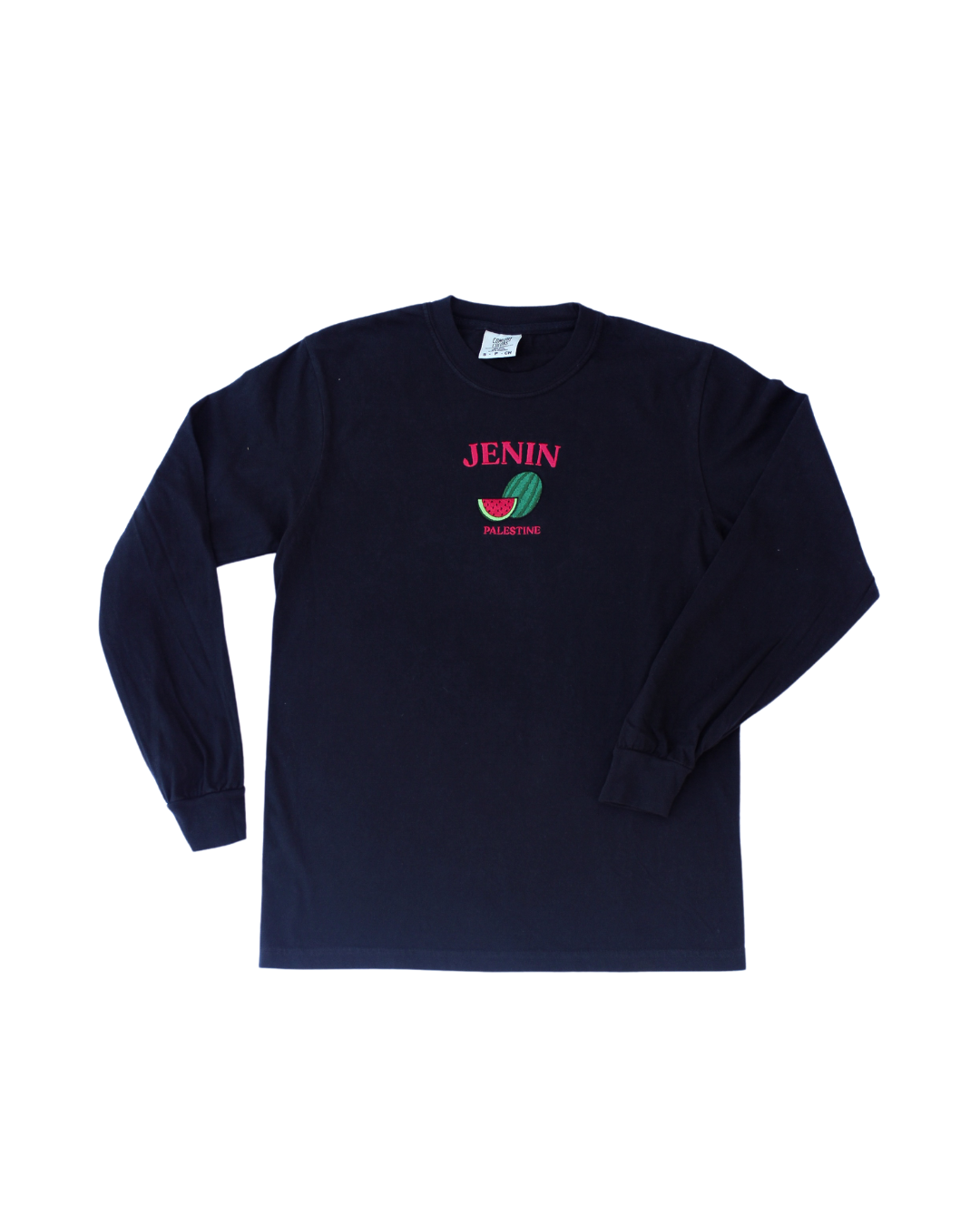 Jenin, Palestine Embroidered Long Sleeve Black T-shirt