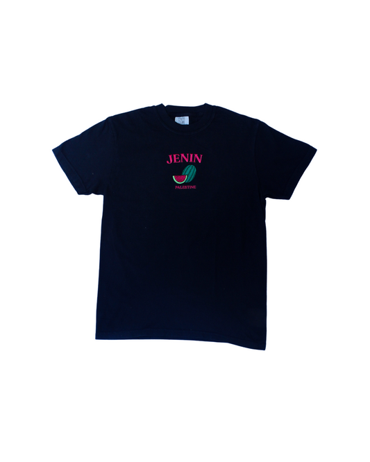 Jenin, Palestine Embroidered Short Sleeve Black T-shirt