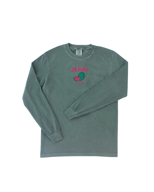 Jenin, Palestine Embroidered Long Sleeve Hemp T-shirt